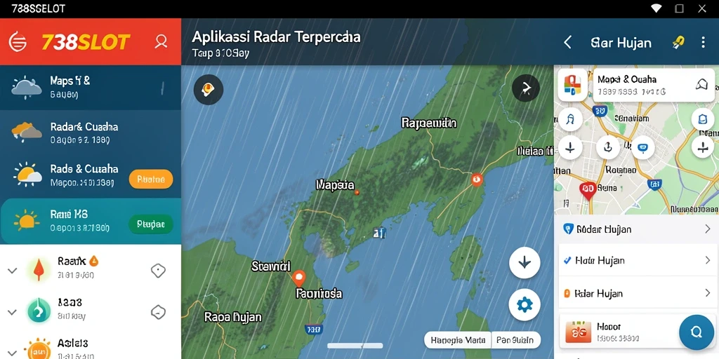 Tampilan antarmuka aplikasi Radar Hujan 738SLOT yang informatif.