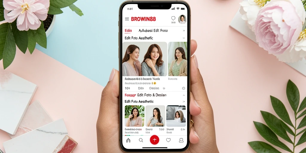 Antarmuka aplikasi BROWIN88 untuk edit foto aesthetic yang menarik.