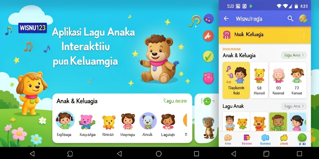 Antarmuka pengguna WISNU123 yang ramah anak dengan berbagai pilihan lagu.