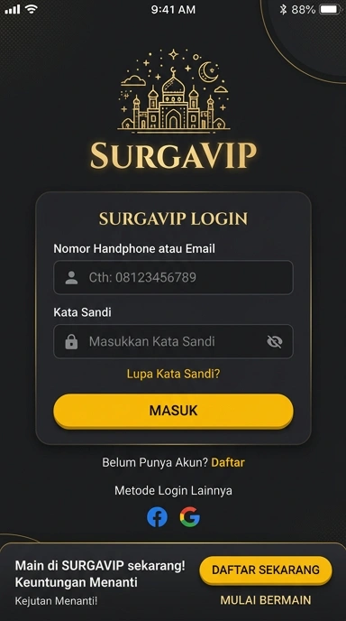 Tampilan halaman login surgavip